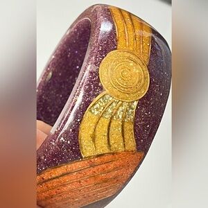 LUCITE Vintage Bangle Bracelet Copper Wire Accent Sparkles Glitter Vintage RARE